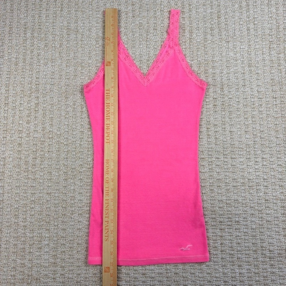 Y2K Hollister Lace Trim Cami Tank Top Womens M Pink Preppy 2000s Fitted Long - Picture 3 of 9